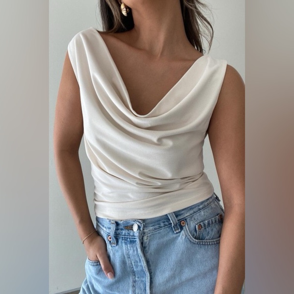 Lightweight Cowl Neck Low Plunge Blouse Top
